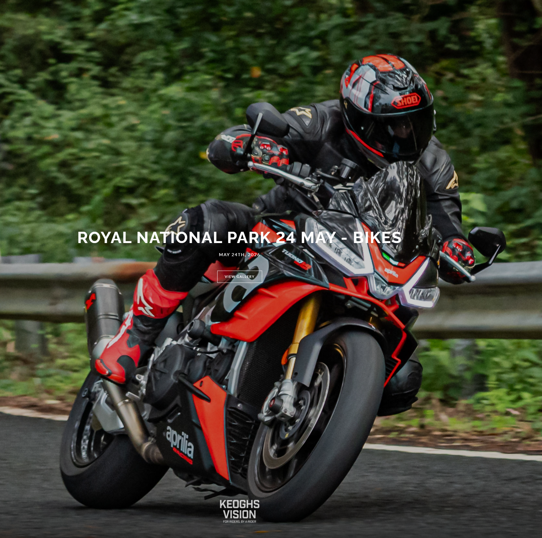 Aprilia riding through the Royal National Parkk