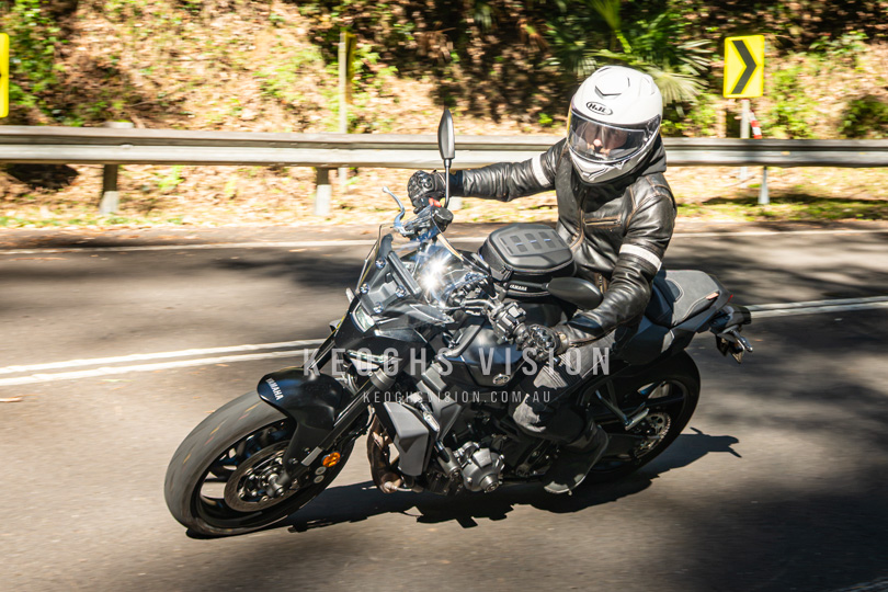 Yamaha MT hitting the hairpin in the Royal National Park