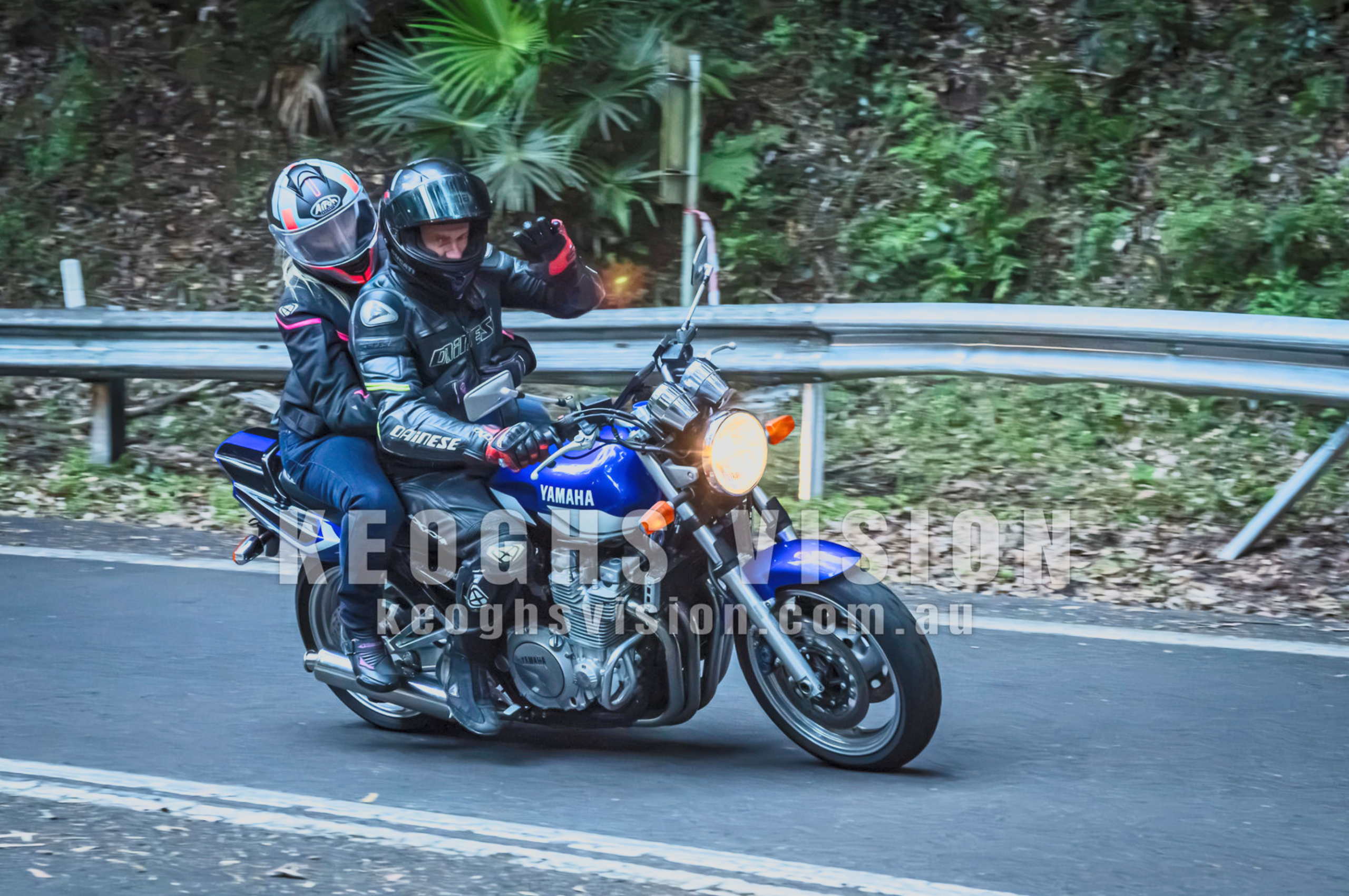 Classic Yamaha 2 up riding Nasho